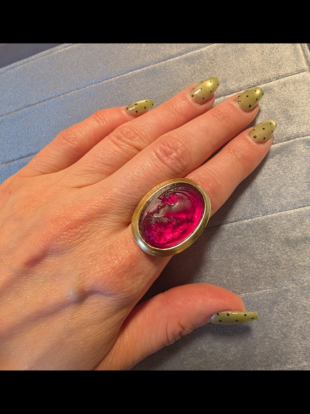 Vintage New Old Stock Red Glass Cameo Ring -Women Jewelry